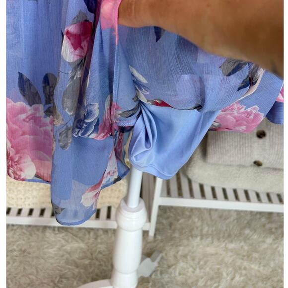 Express Women's Size M Light Blue Floral Back Zip Tie Waist Romper #0495 - Picture 8 of 16